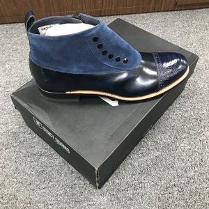 Stacey Adams suede and croc navy blue spat boot